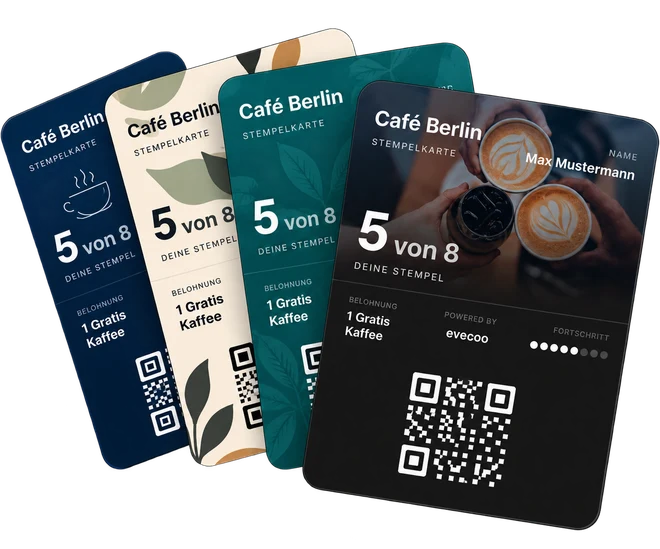 Vier Stempelkarten von Café Berlin in unterschiedlichen Designs