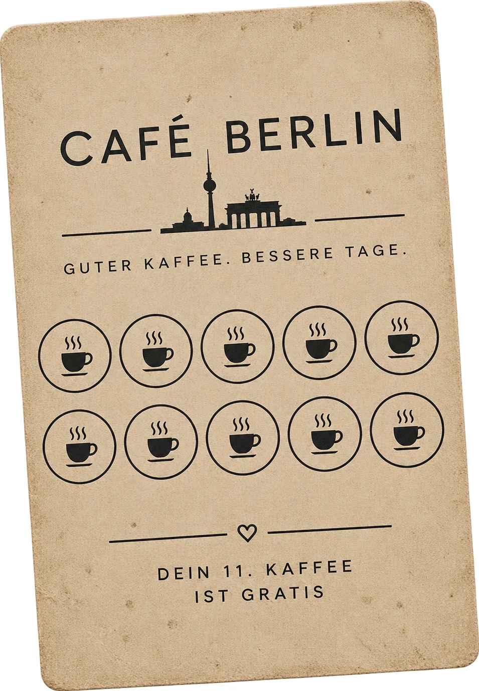 Papier-Stempelkarte von Café Berlin mit 10 Feldern zum Abstempeln